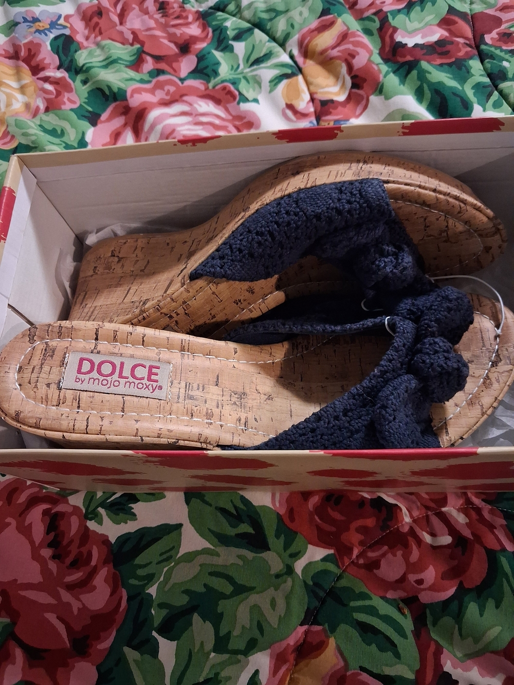 Mojo Moxy Dolce Navy Crochet Cork Wedge Espadrilles